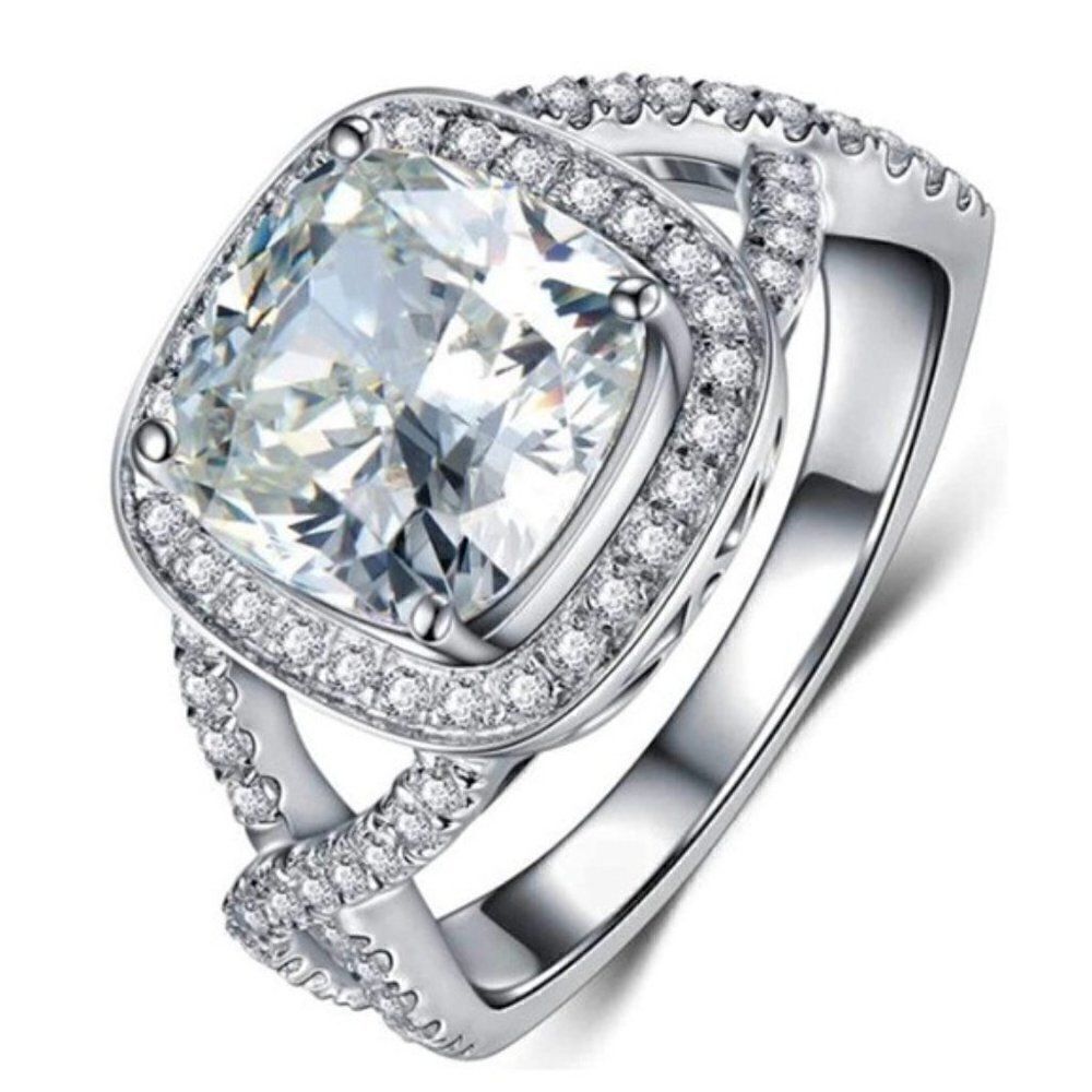 White Platinum Plated with AAA White Diamond Cubic Zirconia Princess Cut Ring